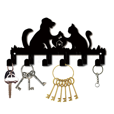 Creatcabin portachiavi in metallo nero ganci portachiavi organizer appendiabiti da parete decorativo con 6 gancio modello cane e gatto per porta d'ingresso ingresso corridoio borsa vestiti chiave sciarpa appesa 10.6x5.3 pollici AJEW-WH0156-122-1