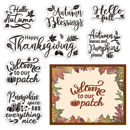 CRASPIRE Hello Autumn Pumpkin Clear Rubber Stamps Happy Thanksgiving Greeting Words Reusable Silicone Transparent Seals for Card Making DIY Scrapbooking Journaling Photo Album Decoration 6.3 x 4.3inch DIY-WH0448-0006-1