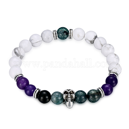 Natural Agate and Howlite Stretch Bracelets BJEW-BB31247-1