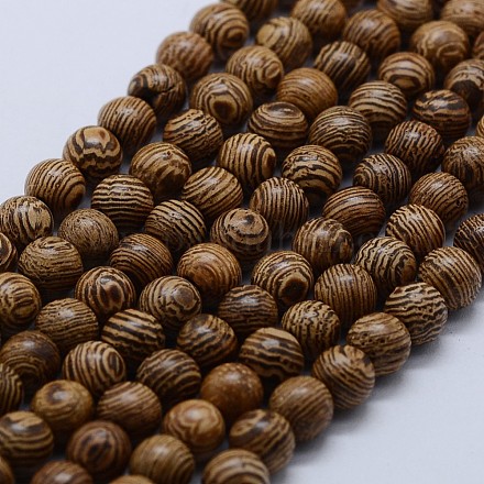Natural Wenge Wood Beads Strands WOOD-F006-02-8mm-1