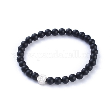 Эластичные браслеты из натурального черного агата (окрашенного) в стиле фэн-шуй BJEW-JB05021-03-1