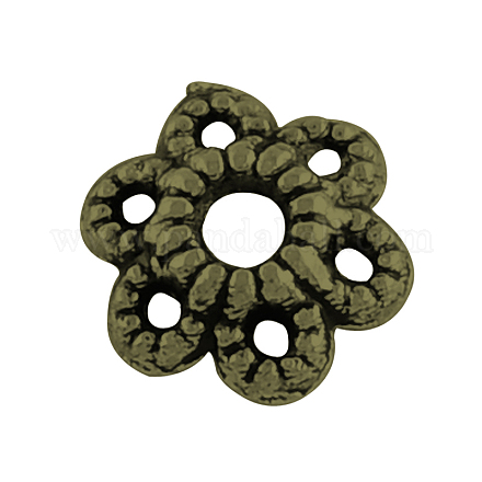 6-Petal Antique Bronze Tibetan Style Alloy Hollow Flower Bead Caps X-TIBE-S221-AB-NR-1