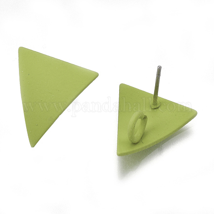 スプレー塗装鉄スタッドピアスパーツ  カン付き  スチールピン  三角形  黄緑  15.5x14.5mm  穴：3.5mm  ピン：0.7mm IFIN-S703-02-1