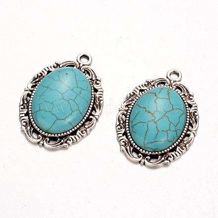 Oval Synthetic Turquoise Pendants G-D731-01AS-1