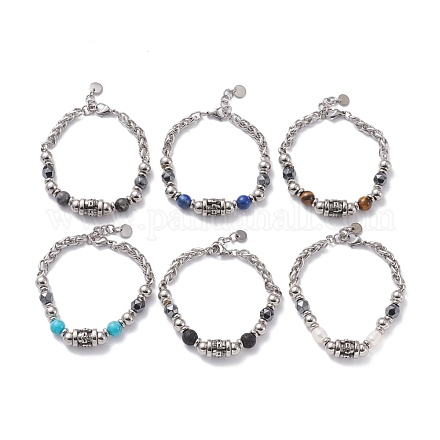 Mixed Gemstone Beaded Stone Bracelet for Girl Women BJEW-F418-08-1