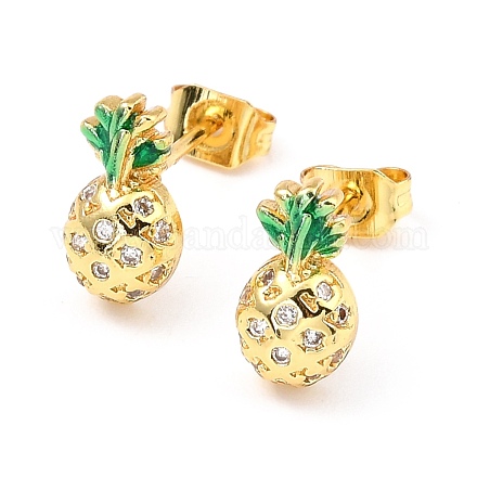 Brass Micro Pave Clear Cubic Zirconia Stud Earrings EJEW-D273-07G-1