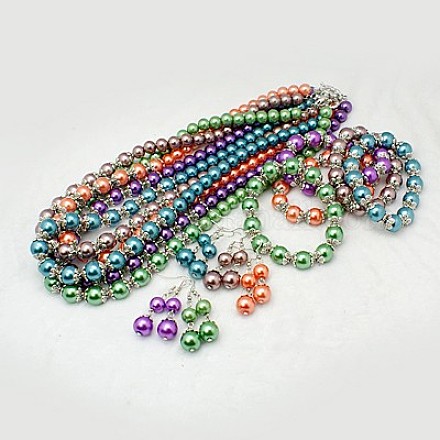 Vetro set di gioielli di perle: orecchini SJEW-JS00244-1