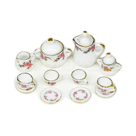 Ensemble théière et tasses miniatures en porcelaine ornements PORC-PW0001-054A-1