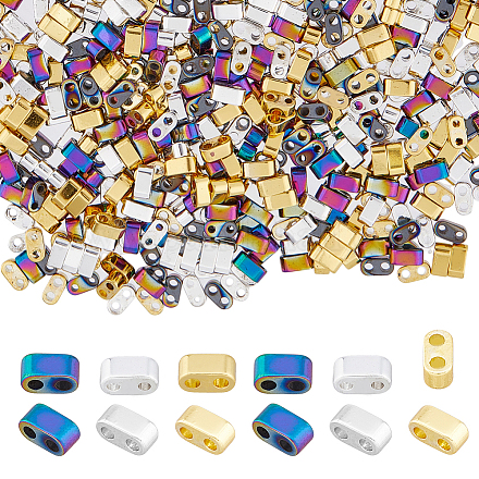 SUPERFINDINGS 180Pcs/3 Strands 3 Colors Electroplated Synthetic Hematite Beads Tila Beads Rectangle Colorful Spacer Beads with 2 Holes Necklace Earring Bracelet Charms for Jewelry Making G-FH0002-10-1