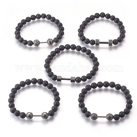 Bracelets de perles de pierre de lave naturelle BJEW-E353-05-1