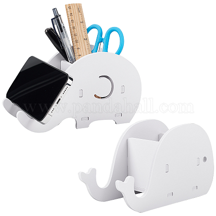 CRASPIRE 2PCS Pen Pencil Holder with Phone Stand White Elephant & Whale Shaped Pen Container Cell Phone Stand Makeup Brush Storage Holder Desk Organizer for Home School Office Decor AJEW-CP0005-23-1