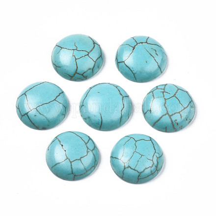 Fornituras artesanales teñidos de la piedra preciosa de la turquesa sintética planas cabuchones cúpula de espalda TURQ-S266-18mm-01-1