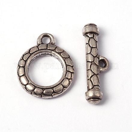 Tibetan Style Snake Textured Toggle Clasps X-TIBE-2177-AS-RS-1