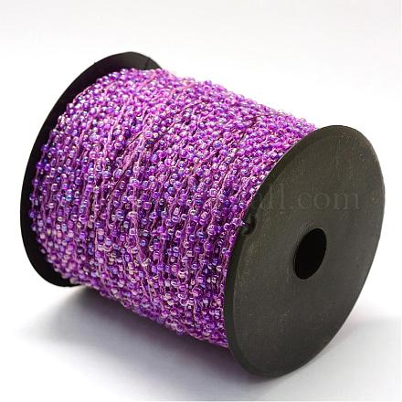 内側の色透明シードビーズコード  ポリエステルコード付き  ランダムカラースプールとナイロンコード付き  暗紫色  2mm  約100ヤード/ロール（300フィート/ロール） OCOR-R039-H01-1