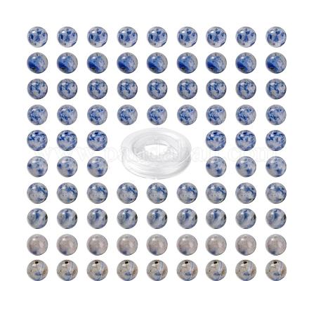 100шт 8мм круглые бусины из яшмы в голубое пятно DIY-LS0002-62-1