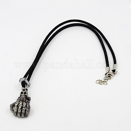 Vintage Halloween Jewelry Rubber Cord Skeleton Hand Necklaces X-NJEW-J011-05A-1