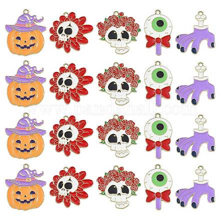 30 piezas 5 estilos colgantes de esmalte de aleación con tema de halloween ENAM-CJ0005-10-1