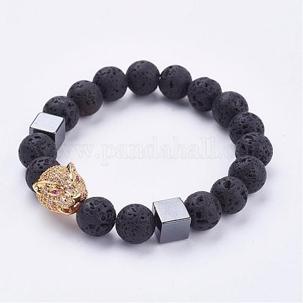 Natürliche Lava Rock Perlen Stretch Armbänder BJEW-JB03153-1
