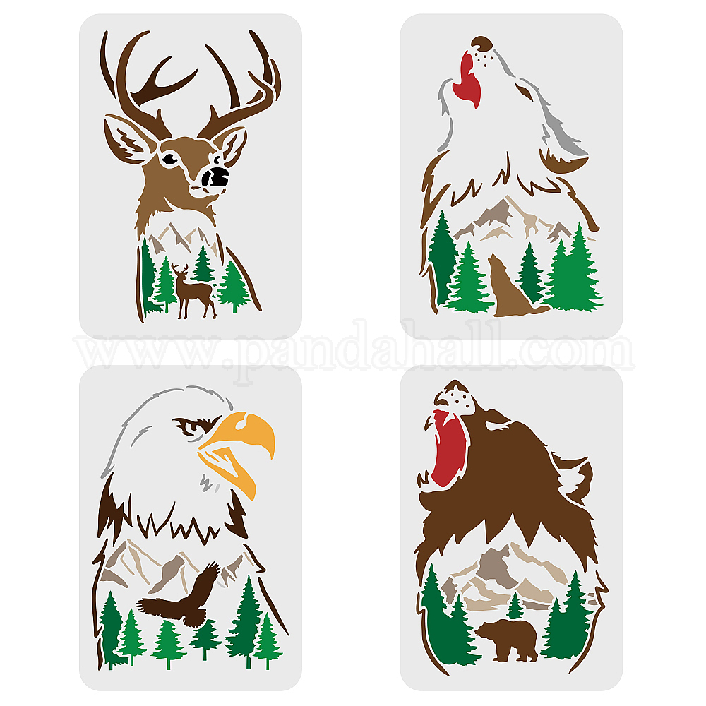 Shop FINGERINSPIRE 4 pcs Forest Animal Stencils Set 29.7x21cm Wolf
