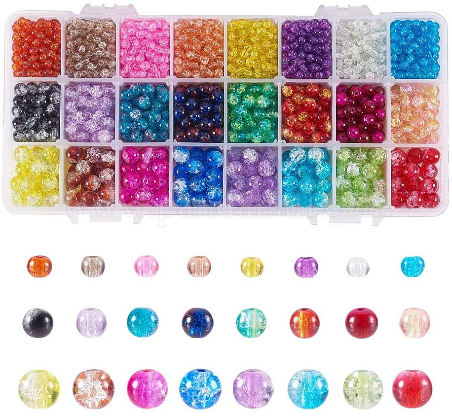 Shop PandaHall 4mm 6mm 8mm Crackle Glass Beads 2720pcs 24 Color Glass ...
