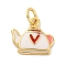 Brass Pendants, Kettle with Heart, with Enamel, Long-Lasting Plated, Real 18K Gold Plated, 13x12mm, Hole: 3mm