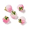 Glass Charms, Pumpkin, with Golden Alloy Enamel Findings, Hot Pink, 14.5x13mm, Hole: 1.5mm