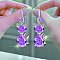 Alloy Rhinestone Dangle Earrings, Cat Shape, Platinum, Tanzanite, 36x12mm