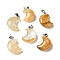 Natural Yellow Hematoid Quartz Pendants, Crescent Moon Charms with 201 Stainless Steel Snap on Bails, Stainless Steel Color, 23~24x15.5~17.5x7.5~8.5mm, Hole: 4x2.5mm