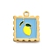 304 Stainless Steel Pendants, with Enamel, Square with Fruits Charm, Golden, Lemon, 20x16.5x1.5mm, Hole: 2mm