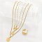 Oval/Flat Round/Rectangle with Rose Pattern 304 Stainless Steel Pendant Necklaces & Ginkgo Leaf Cuff Ring Sets, Golden, 400mm