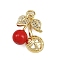 Brass Micro Pave Cubic Zirconia Pendants, Cherry, with Acrylic, Cadmium Free & Lead Free, Real 18K Gold Plated, with Jump Ring, Red, 20x16.5x7.5mm, Hole: 3mm