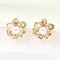 Brass Enamel Stud Earrings, Flower, with ABS Plastic Pearl, Cadmium Free & Lead Free, Rack Plating, Long-Lasting Plated, Golden, 17x16.5mm