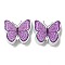 Printed Wood Beads, Butterfly/Bees, Medium Orchid, 17~17.5x20x6mm, Hole: 2.5mm