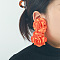 Polyester Dangle Stud Earrings, Flower, Light Salmon, 400x53mm