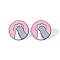 Acrylic Flat Round with Footprint Stud Earrings for Women, Pink, 15mm