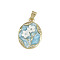 Brass Enamel Pendants, Oval with Flower, Micro Pave Cubic Zirconia and Acrylic, Cadmium Free & Lead Free, Real 18K Gold Plated, 23x17x3.5mm, Hole: 2.5x5mm