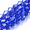 Electroplate Glass Beads Strands, AB Color Plated, Faceted, Bicone, Royal Blue, 7.5~8x7.5~8mm, Hole: 1.5mm, about 38~39pcs/strand, 28~29cm