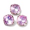 Glass Rhinestone Cabochons, Point Back & Back Plated, Faceted, Square, Light Rose, 12x12x6.5mm