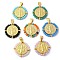 304 Stainless Steel Pendants, with Glass Beads, Ion Plating(IP), Flat Round with Sage, Real 18K Gold Plated, Mixed Color, 27.5x28x3.5mm, Hole: 8x4mm