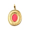 Oval 304 Stainless Steel Enamel Pendant Decorations, Ion Plating(IP), with Lobster Claw Clasp, Real 14K Gold Plated, Cerise, 35x26.5x1.5mm