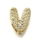 Brass Micro Pave Cubic Zirconia Letter Multi-Strand Links, Lead Free & Cadmium Free, Real 18K Gold Plated, Letter V, 8x6.5x4.5mm, Hole:  2.5x1.5mm