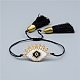 Bracelet en perles de verre tressées avec double pompon BJEW-A121-18C-2