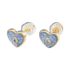 Серьги-гвоздики в форме сердца из натуральной раковины и эмали с фианитами EJEW-N011-79C-2