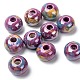 Handmade Porcelain European Beads, Large Hole Beads, Pearlized, Rondelle, Orchid, 12x9mm, Hole: 4mm