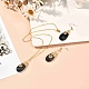 Brass Wire Wrapped Teardrop Natural Black Agate Pendant Necklace & Dangle Earrings SJEW-JS01219-2
