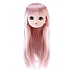 プラスチック製の人形の頭  長い髪型で  女性 bjd 人形アクセサリー作成のため  ピンク  150mm PW-WG34033-02-1