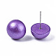 女の子の女性のための真珠色の半円形のシマウッドのイヤリング  外科用316ステンレス鋼ピン付きスタッドピアス  紫色のメディア  11x4.5mm  ピン：0.7mm EJEW-N048-001-08-2