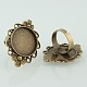 Vintage Adjustable Iron Finger Ring Components Alloy Flower Cabochon Bezel Settings X-PALLOY-O039-10AB-NF-1