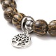 3 pièces 3 styles bois naturel et turquoise synthétique (teint) bracelets extensibles à perles rondes sertis de breloques sur le thème de l'arbre en alliage et du yoga BJEW-JB08351-7