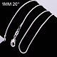 Messing runde Schlangenkette feine Halsketten, mit Karabiner verschlüsse, silberfarben plattiert, 20 Zoll, 1 mm